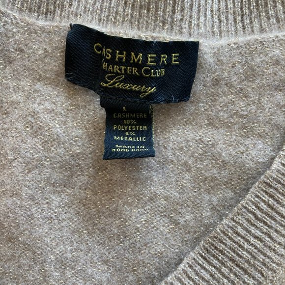 Charter Club Cashmere Metallic Size S V-Neck Tan Sweater - Picture 5 of 11